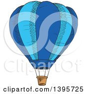 Poster, Art Print Of Sketched Blue Hot Air Balloon
