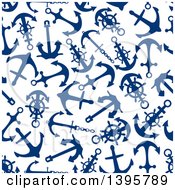Poster, Art Print Of Nautical Seamless Background Pattern Of Navy Blue Anchors
