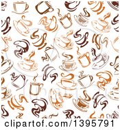 Poster, Art Print Of Seamless Background Pattern Of Steamy Brown Coffee Cups