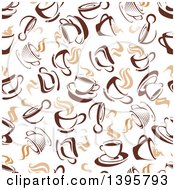 Clipart Of A Seamless Background Pattern Of Steamy Brown Coffee Cups Royalty Free Vector Illustration