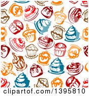 Clipart Of A Seamless Background Pattern Of Cakes And Cupcakes Royalty Free Vector Illustration