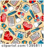 Poster, Art Print Of Seamless Background Pattern Of Dental And Medical Items