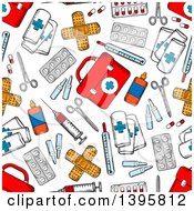 Poster, Art Print Of Seamless Background Pattern Of First Aid Items
