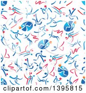 Clipart Of A Seamless Background Pattern Of Ribbon Athletes Royalty Free Vector Illustration