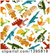 Poster, Art Print Of Seamless Background Pattern Of Flat Design Dinosaurs