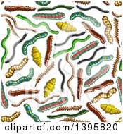 Poster, Art Print Of Seamless Background Pattern Of Caterpillars And Worms