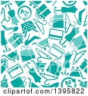 Poster, Art Print Of Seamless Background Pattern Of Turquoise Shopping Icons