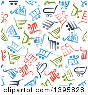 Clipart Of A Seamless Background Pattern Of Shopping Carts Royalty Free Vector Illustration