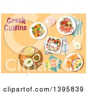 Poster, Art Print Of Meal Of Greek Cuisine With Text On Orange