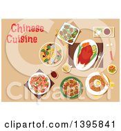 Poster, Art Print Of Meal Of Chinese Cuisine With Text On Tan