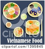 Poster, Art Print Of Meal Of Vietnamese Cuisine With Text On Blue
