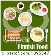 Poster, Art Print Of Meal Of Finnish Food With Text On Green