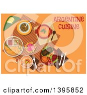 Poster, Art Print Of Meal Of Argentine Cuisine With Text On Orange