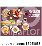 Poster, Art Print Of Meal Of French Cuisine With Text On Purple