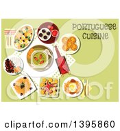 Poster, Art Print Of Meal Of Portuguese Cuisine With Text On Green