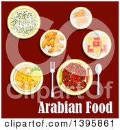 Poster, Art Print Of Meal Of Arabian Cuisine With Text On Red