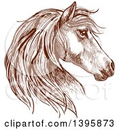 Clipart Of A Brown Sketched Horse Head Royalty Free Vector Illustration