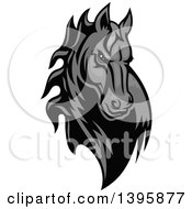 Clipart Of A Tough Grayscale Horse Head Royalty Free Vector Illustration