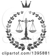 Clipart Of A Laurel Wreath With Legal Gray Scales Of Justice Royalty Free Vector Illustration