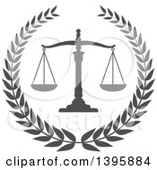Clipart Of A Laurel Wreath With Legal Gray Scales Of Justice Royalty Free Vector Illustration