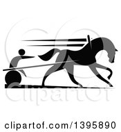Poster, Art Print Of Black Silhouetted Jockey And Horse Harness Racing