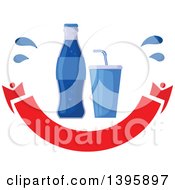 Blue Soda Bottle And Soft Drink Over A Blank Banner