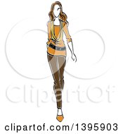 Clipart Of A Sketched Brunette Faceless Model Royalty Free Vector Illustration