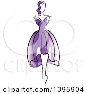 Clipart Of A Sketched Faceless Woman Modeling A Purple Dress Royalty Free Vector Illustration