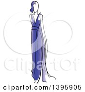 Clipart Of A Sketched Faceless Woman Modeling A Dress Royalty Free Vector Illustration