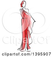 Clipart Of A Sketched Faceless Woman Modeling A Red Dress Royalty Free Vector Illustration