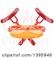 Clipart Of A Hot Dog With Crossed Forks And Sausages Royalty Free Vector Illustration by Vector Tradition SM