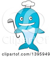 Clipart Of A Cartoon Blue Whale Chef Holding A Ladle Royalty Free Vector Illustration