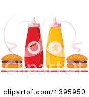 Clipart Of Ketchup And Mustard With Hot Hamburgers Royalty Free Vector Illustration
