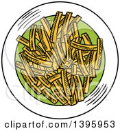 Clipart Of A Sketched Plate Of French Fries Royalty Free Vector Illustration