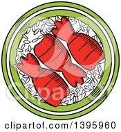 Clipart Of A Sketched Japanese Sushi Platter Of Shrimp On Rice Royalty Free Vector Illustration by Vector Tradition SM