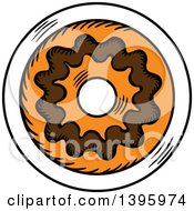 Clipart Of A Sketched Donut With Chocolate Sauce Royalty Free Vector Illustration