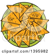 Clipart Of A Sketched Plate Of Tortilla Chips Royalty Free Vector Illustration