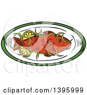 Clipart Of A Sketched Cooked Fish Royalty Free Vector Illustration