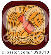 Poster, Art Print Of Sketched Japanese Cuisine Noodles Topped With Spicy Prawn