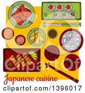 Sketched Japanese Sushi Platter