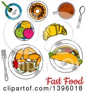 Poster, Art Print Of Meal Of Sketched Fast Food With Text