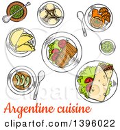 Sketched Meal Of Argentine Cuisine