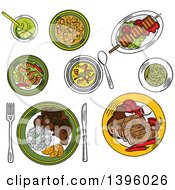Sketched Meal Of Brazilian Foods