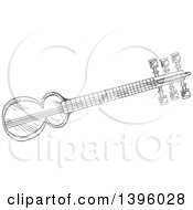 Clipart Of A Gray Sketched Sarod Royalty Free Vector Illustration