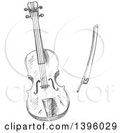 Poster, Art Print Of Gray Sketched Violin And Bow