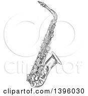 Clipart Of A Gray Sketched Saxophone Royalty Free Vector Illustration