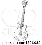 Clipart Of A Gray Sketched Electric Guitar Royalty Free Vector Illustration