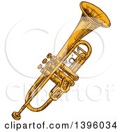 Clipart Of A Sketched Trumpet Royalty Free Vector Illustration by Vector Tradition SM