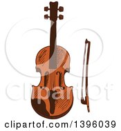 Poster, Art Print Of Sketched Violin And Bow