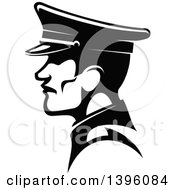 Black And White Profiled German Soldier In A Peaked Cap